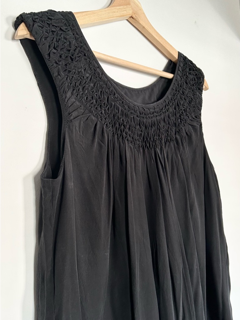 J JILL Silk Black Sleeveless Smocked Yoke Shift Dress